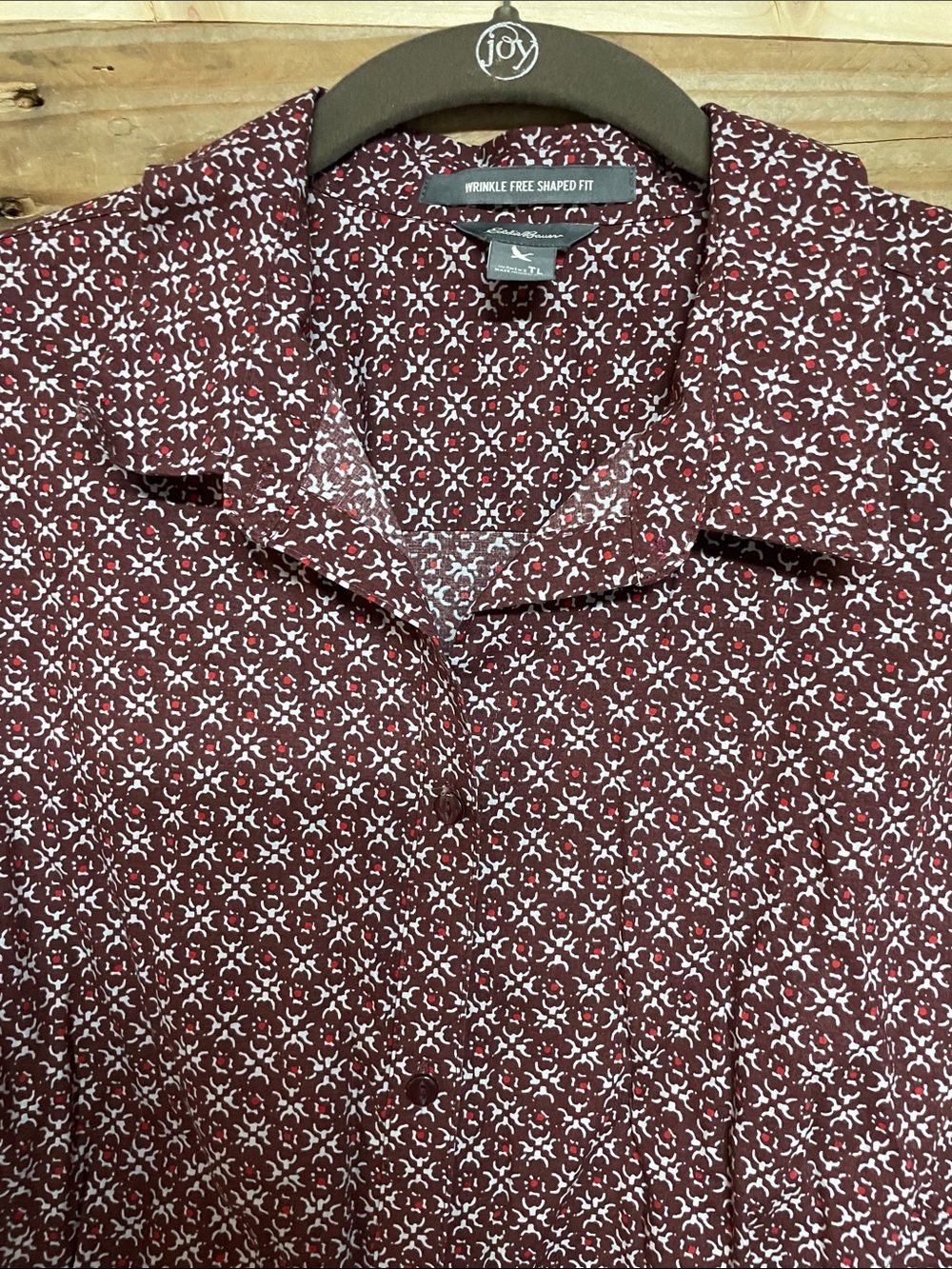 Eddie Bauer Women’s Maroon Geometric Button-Down Shirt- Large Tall - Picture 3 of 8
